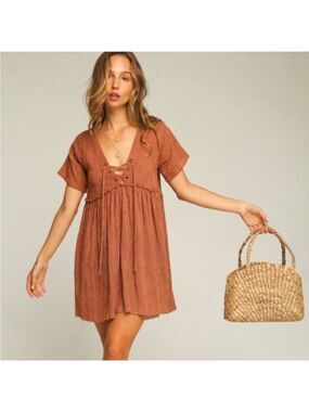 Rue Stiic Anthropologie Orange Stripe Brandy Mini Cotton Babydoll Dress Small